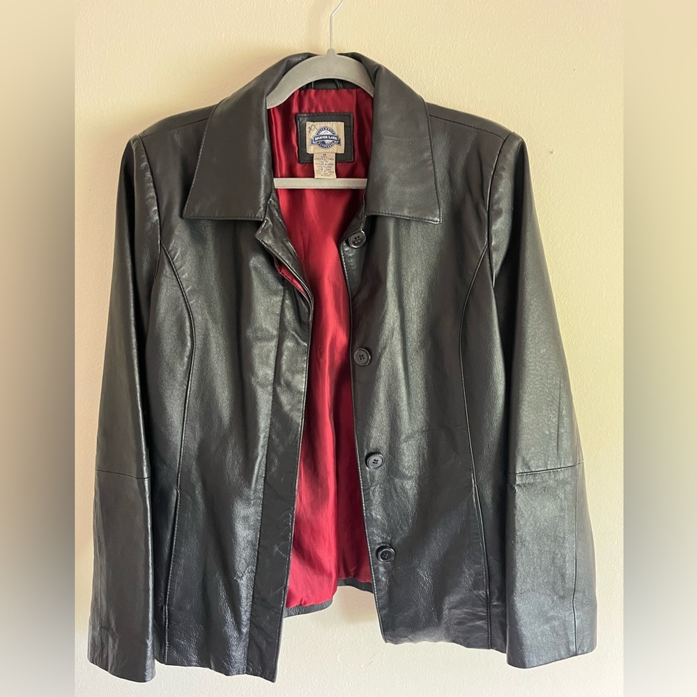 Black Leather Jacket with Red Lining